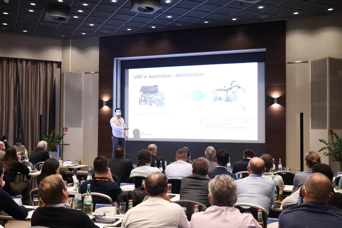 Francesco Trainotti presenting at European Hybrid and EV NVH Summit about VAP in Automotive electrification